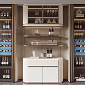 Modern Wine Cabinet Design With Glass Doors And Multi Layer Shelves For Wine Bottles