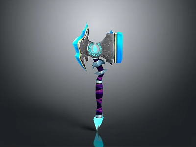 Enchanted Glowing Axe Weapon With Blue Glow Purple Stripes And Black Design 3d model