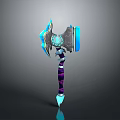 Enchanted Glowing Axe Weapon With Blue Glow Purple Stripes And Black Design