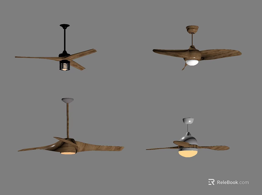 Modern Ceiling Fans With Lights In Various Designs And Color Options 3d model 