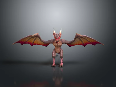 Fierce Dragon Game And Movie Character With Red Horns Orange Red Wings And Muscular Body 3d model