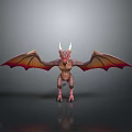Fierce Dragon Game And Movie Character With Red Horns Orange Red Wings And Muscular Body