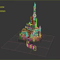 3D Architectural Castle Model Design Featuring Intricate Towers Platform Base And Structures