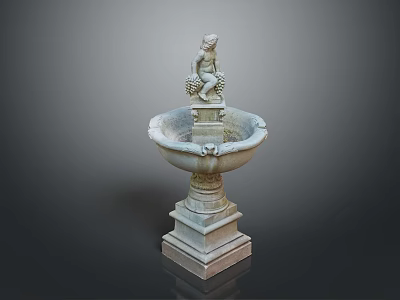 Classical Stone Carved Fountain With Statue On Top And Pedestal Base 3d model