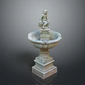 Classical Stone Carved Fountain With Statue On Top And Pedestal Base
