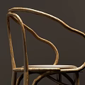Leisure Chair with Curved Wooden Frame and Brown Leather Cushioned Seat in Minimalist Modern Design