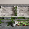 Modern Stage Step Stone Step Landscape Step Koi Lotus Bamboo 3d model