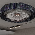 Modern Elegant Ceiling Light Featuring Purple Gray Feather Trim And White Inner Glow 3d model