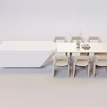 Modern White Dining Table with Light Colored Chairs and Decorative Vase with Branches 3d model