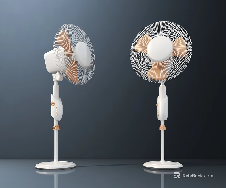 Modern Floor Standing Air Cooler Fan With White Body Wooden Blades And Stable Base 3d model 