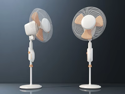 Modern Floor Standing Air Cooler Fan With White Body Wooden Blades And Stable Base 3d model