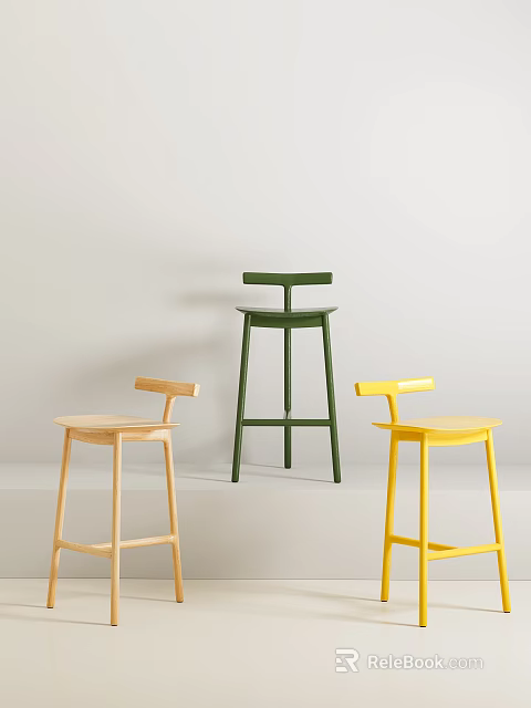 Minimalist Multicolored Bar Stools With Simple Design In White Interior Setting 3d model 