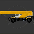 Yellow Truck Mounted Crane With Extended Boom And Outriggers On Black Surface 3d model