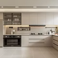 Modern Kitchen Interior Design With Gray Cabinets Glass Door Upper Cabinets Oven And Natural Light