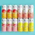 Real Fruit Canned Beverages With Assorted Flavors Colorful Cans And Neat Arrangement
