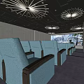 Modern Cinema Interior With Comfortable Seats Large Screen And Stylish Ceiling Decor 3d model