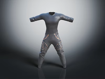 Stylish Dark Tight Fitting Bodysuit With Intricate Decorative Patterns On Legs 3d model