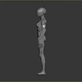 Humanoid Robot Character With Sleek Silver Black Metallic Body Red Accents And Standing Pose