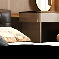 Elegant Modern Dressing Table with Round Mirror Stool and Flower Vase in Bedroom Interior