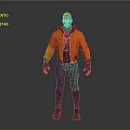 3D Game and Movie Character Wearing Orange Jacket Blue Pants Black Gloves and Shoes