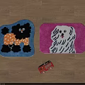 Shaped Dog Pattern Carpets in Blue and Pink for Playful Kids Room Decor
