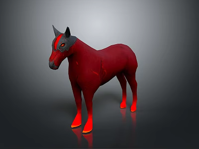 Red Horse Sculpture With Gray Head Detail In 3D Model Standing Pose 3d model