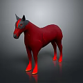 Red Horse Sculpture With Gray Head Detail In 3D Model Standing Pose