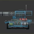 Blue Pixelated Block Style 3D Tank Model with Cannon Tracks and Antenna