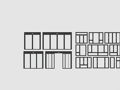 Different Types of Door and Window Designs in Line Art Graphics 3d model