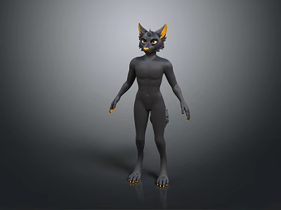 Animated Humanoid Cat Game and Movie Character With Black Body Yellow Accents 3d model