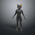 Animated Humanoid Cat Game and Movie Character With Black Body Yellow Accents