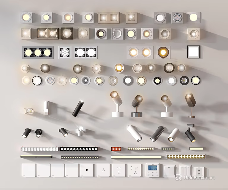 Downlights and Spotlights Various Styles White Black Recessed Surface Mounted Lighting Fixtures 3d model 