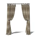 Neutral Striped Fabric Curtains Draped Open With Curtain Rod And Hooks