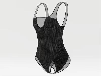 Black Sling Bodysuit with Mesh Fabric Simple Style and Back Design Details 3d model