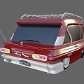 Vintage Retro Car With Red And White Exterior Roof Rack And Round Headlights