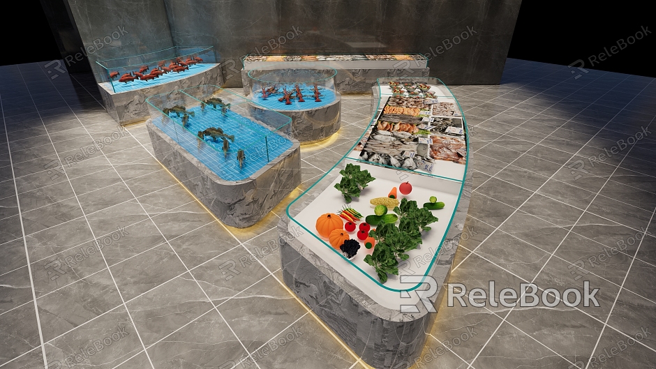 Hotel restaurant catering seafood pool renderings model