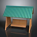 Wooden Outdoor Swing Playground Equipment With Green Corrugated Roof And Hanging Seat