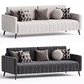 Multi Seater Sofa With Light And Dark Gray Vertical Tufted Design And Patterned Throw Pillows 3d model