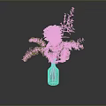 Beautiful Flower Arrangement With Pink Blooms Green Leaves In Silver Vase