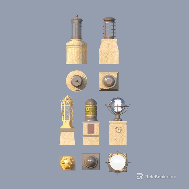 Various Outdoor Lights With Decorative Lamp Posts And Classic Base Designs 3d model 