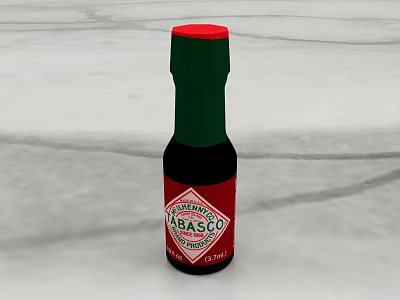 Tabasco Kitchen Spice Bottle With Green Cap Red Label And Black Body 3d model