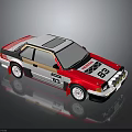 Red White Black Rally Car With Racing Stripes Number 83 And Sponsor Logos