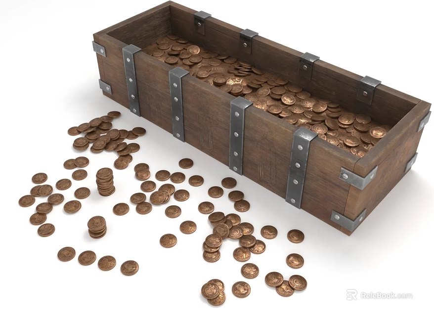 Luxury Jewelry Collection In Wooden Chest With Scattered Gemstone Pieces And Metal Clasps 3d model 