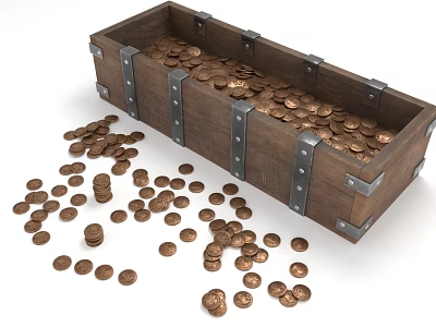 Luxury Jewelry Collection In Wooden Chest With Scattered Gemstone Pieces And Metal Clasps 3d model