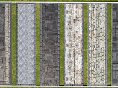 Decorative Garden Pathway Design With Various Stone Pavements And Green Grass Strips 3d model