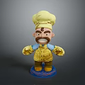 Playful Cartoon Chef Figurine Wearing Yellow Uniform Hat Gloves And Blue Base