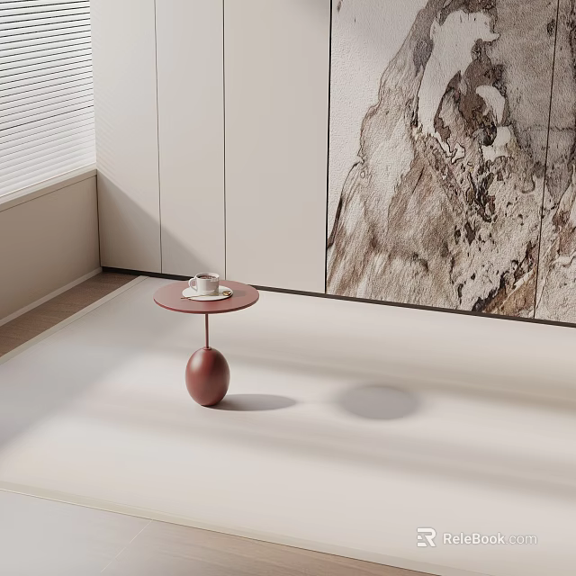 Minimalist Modern Round Side Table With Smooth Surface And Coffee Cup On Top Design 3d model