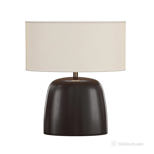 Modern Decorative Black Ceramic Table Lamp With Cream Cylindrical Lampshade 3d model 