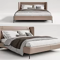 Elegant Modern Double Bed With Leather Headboard And Neutral Tones Bedding 3d model