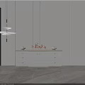 Modern White Sideboard With Marble Top Drawers Cabinets And Decorative Plants